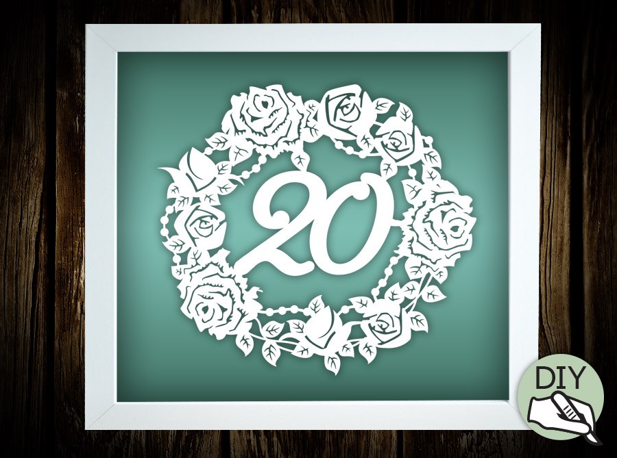 20th Birthday Papercut Template Poster Commercial License PDF PNG SVG file - digital download