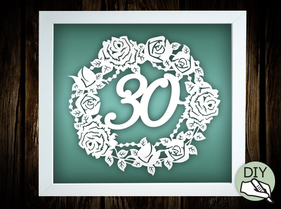 30th Birthday Papercut Template Poster Commercial License PDF PNG SVG file - digital download