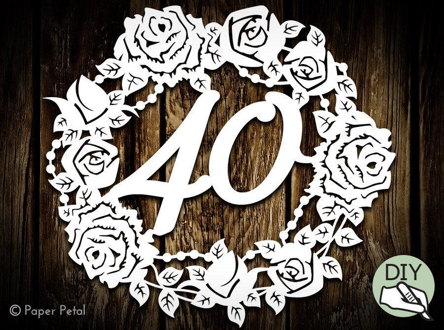 40th Birthday Papercut Template Poster Commercial License PDF PNG SVG file - digital download