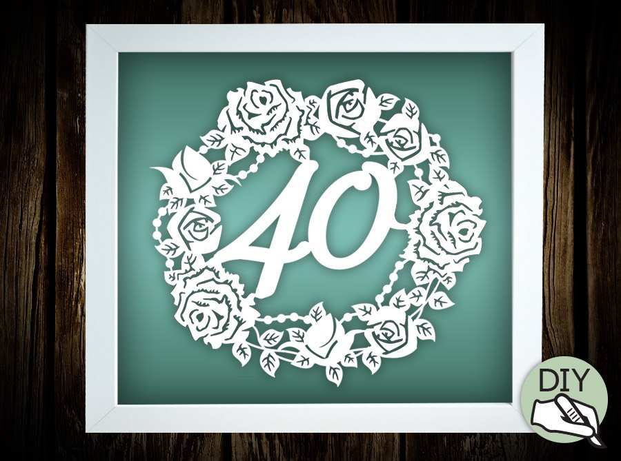 40th Birthday Papercut Template Poster Commercial License PDF PNG SVG file - digital download