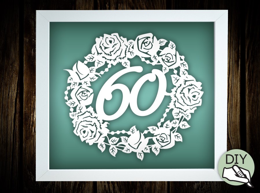 60th Birthday Papercut Template Flowers Commercial License PDF PNG SVG file - digital download