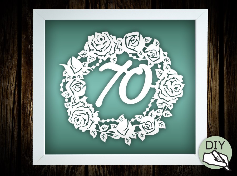 70th Birthday Floral Roses Papercut Template Commercial License PDF PNG SVG file - digital download