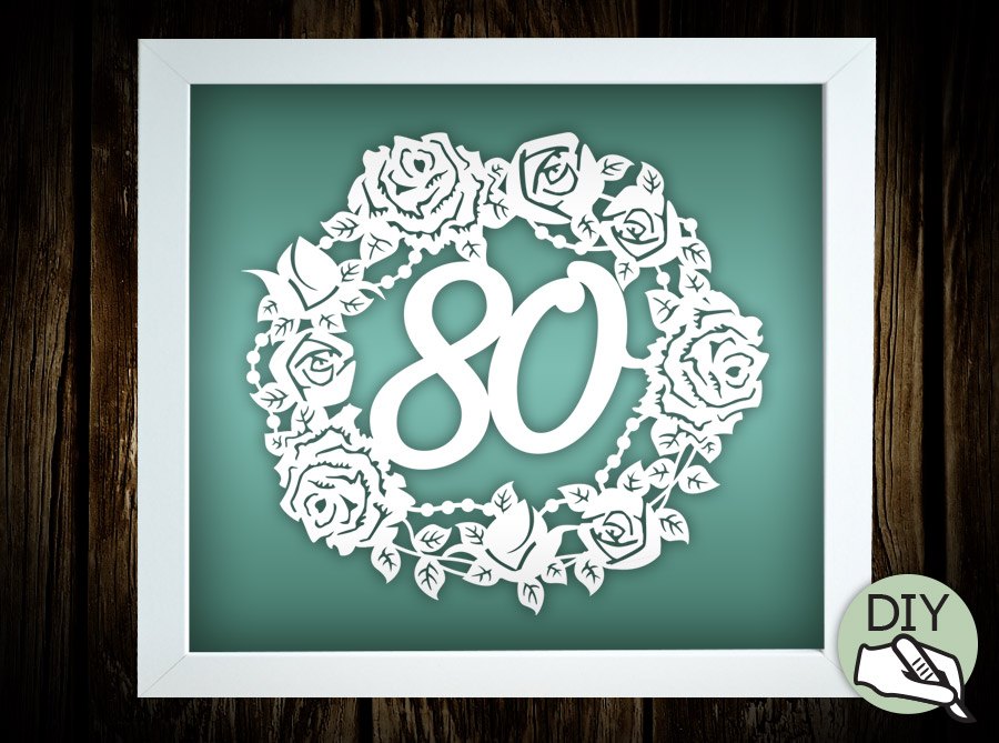 80th Birthday Papercut Template Present Commercial License PDF PNG SVG file - digital download