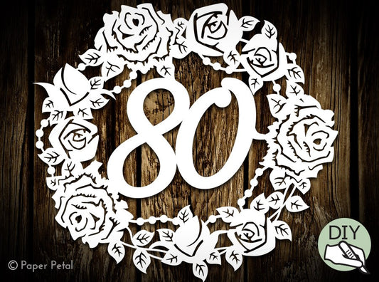 80th Birthday Papercut Template Present Commercial License PDF PNG SVG file - digital download