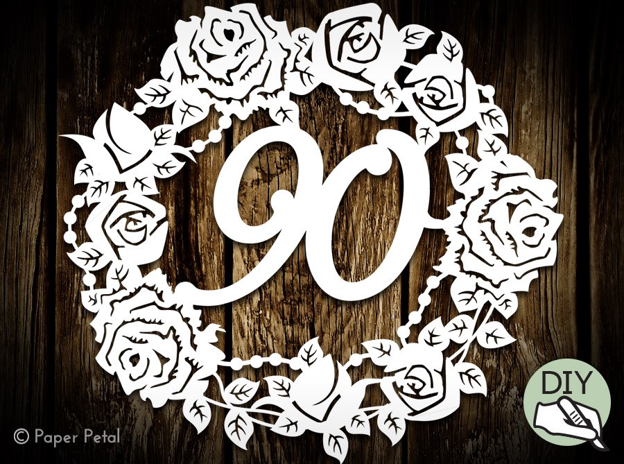 90th Birthday Papercut Template Picture Commercial License PDF PNG SVG file - digital download