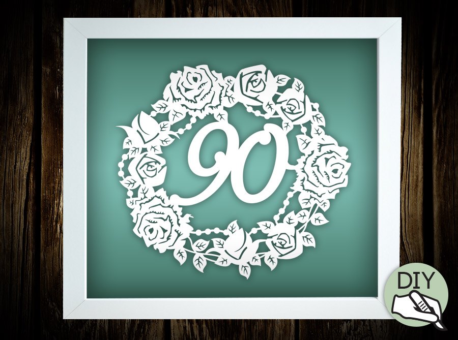 90th Birthday Papercut Template Picture Commercial License PDF PNG SVG file - digital download