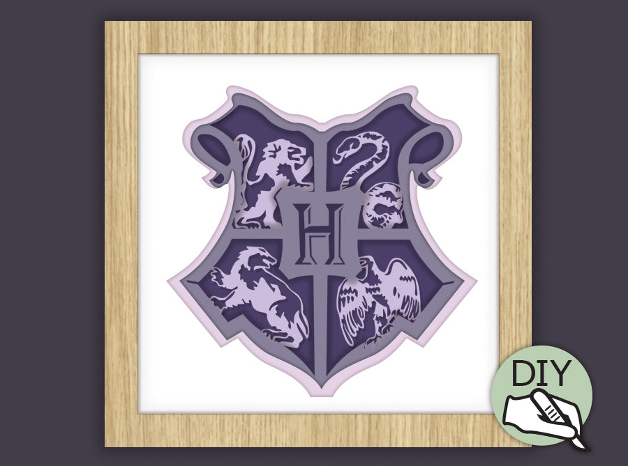 Wizard Crest Papercut Template PDF PNG for handcutting & SVG for Silhouette Cameo or Cricut - digital download