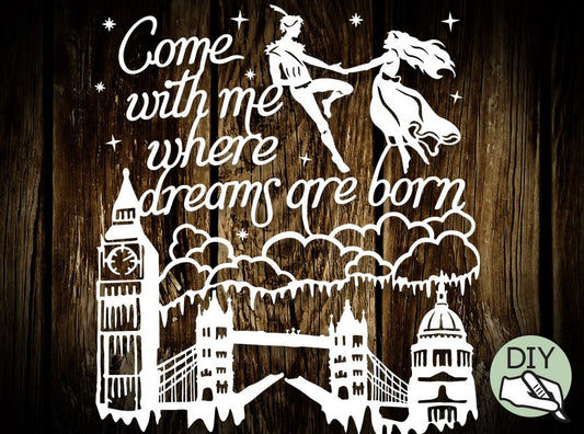 Peter Pan Papercut Wallart Template PDF EPS Png & SVG file - digital download