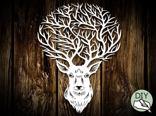 Reindeer Stag Papercut Template PDF PNG for handcutting & SVG file for Silhouette Cameo or Cricut - digital download