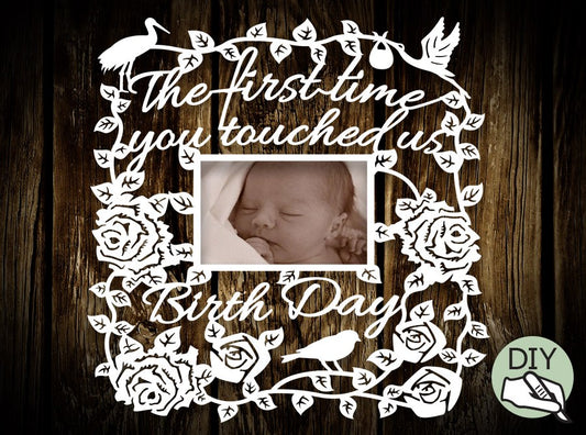 New Born Baby Picture Frame Papercut Template PDF PNG for handcutting & SVG file for Silhouette Cameo or Cricut - digital download