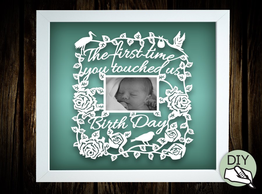 New Born Baby Picture Frame Papercut Template PDF PNG for handcutting & SVG file for Silhouette Cameo or Cricut - digital download