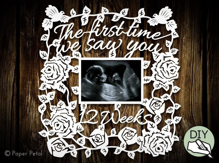 Baby UltraSound Picture Frame Papercut Template PDF PNG for handcutting & SVG file for Silhouette Cameo or Cricut - digital download