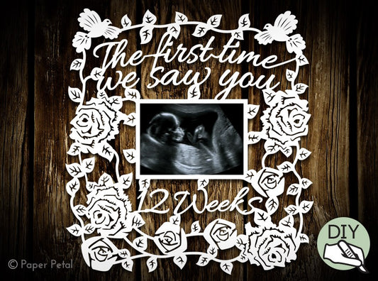 Baby UltraSound Picture Frame Papercut Template PDF PNG for handcutting & SVG file for Silhouette Cameo or Cricut - digital download