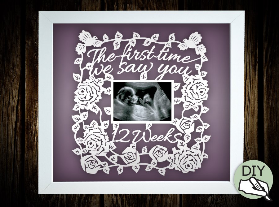 Baby UltraSound Picture Frame Papercut Template PDF PNG for handcutting & SVG file for Silhouette Cameo or Cricut - digital download